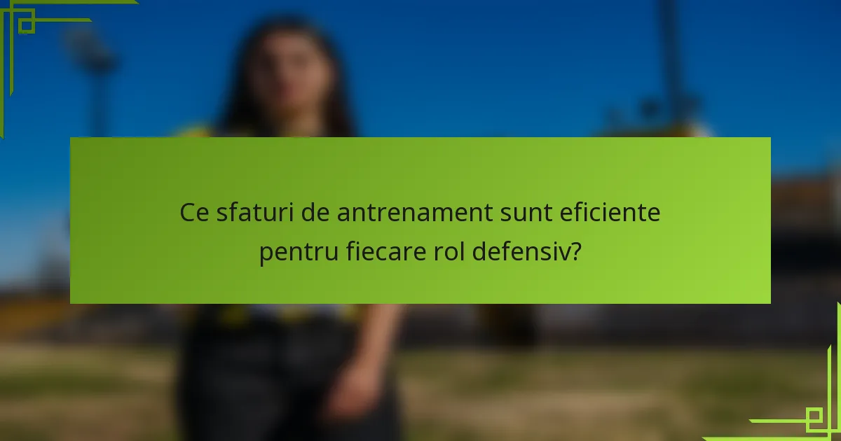 Ce sfaturi de antrenament sunt eficiente pentru fiecare rol defensiv?